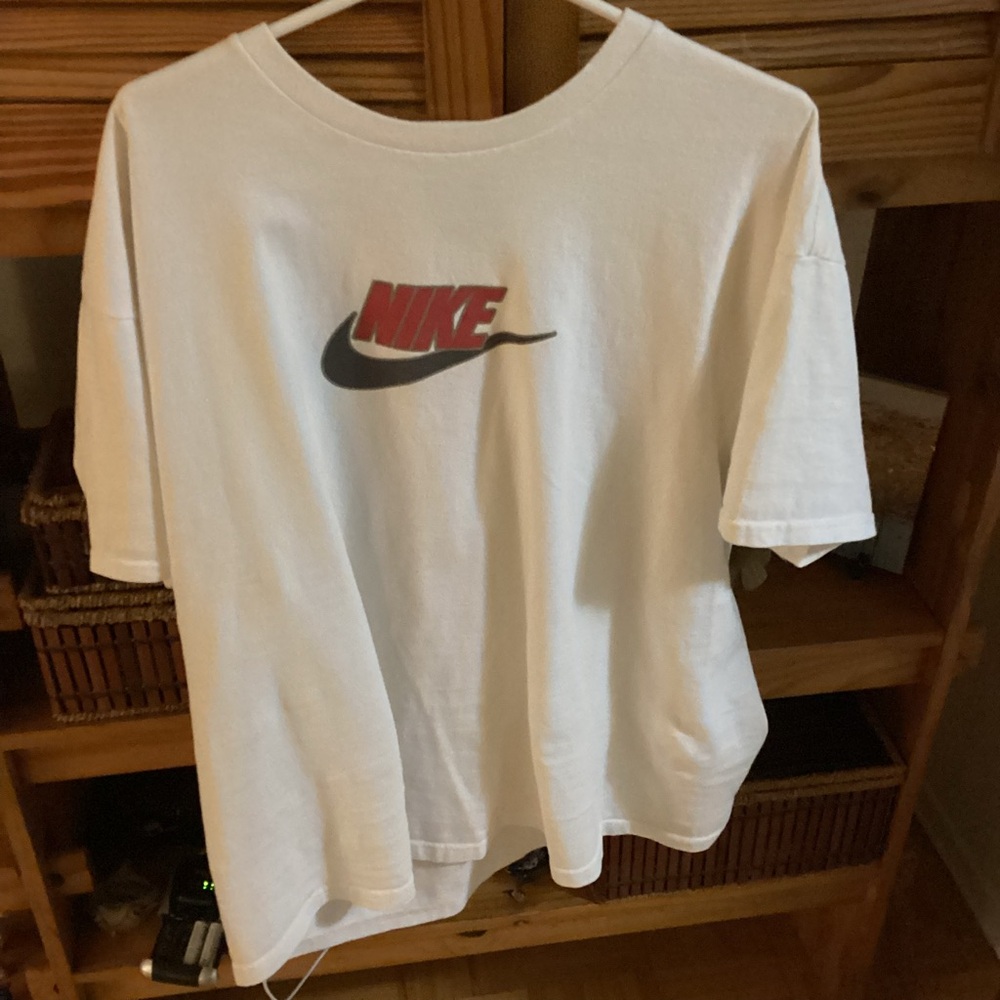 Nike White Tee with Red and Black Logo